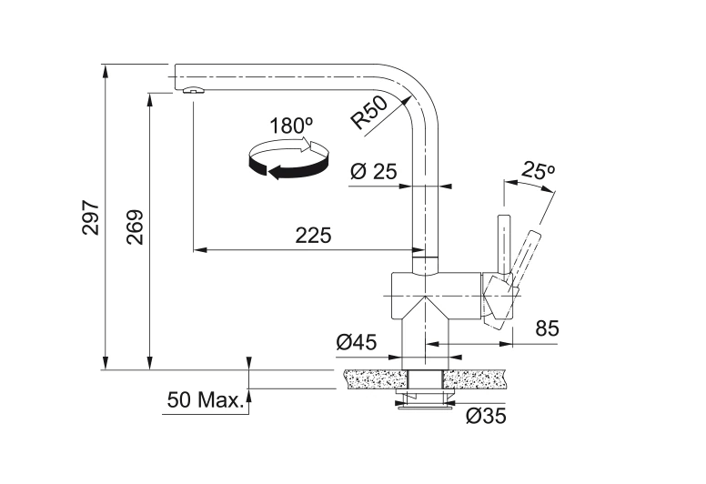 Franke Atlas Neo Sensor vast Industrial Black - KCB Keukenkranen