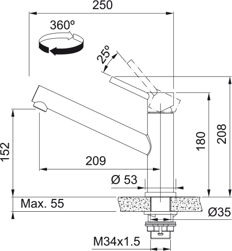 Franke Orbit Swivel vaste uitloop roestvrijstaal - KCB Keukenkranen